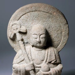 Superb Carved Stone Statue of Jizō Bosatsu Japanese Edo to Meiji