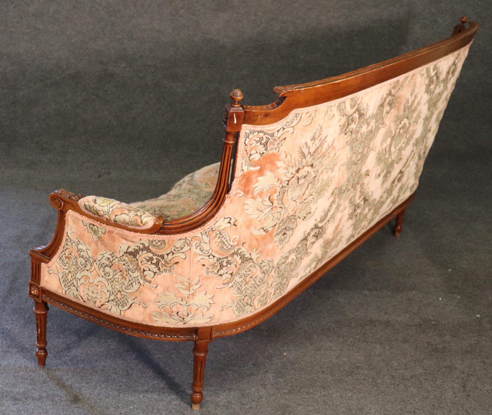 Superb Carved Walnut French Louis XVI Settee Canape Sofa circa 1940 10