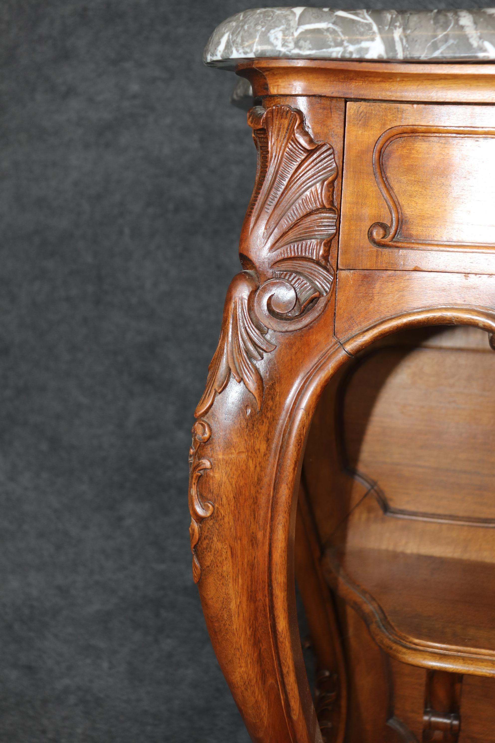 Superb Carved Walnut Marble Top French Two Tier Open Buffet Console Table For Sale 5
