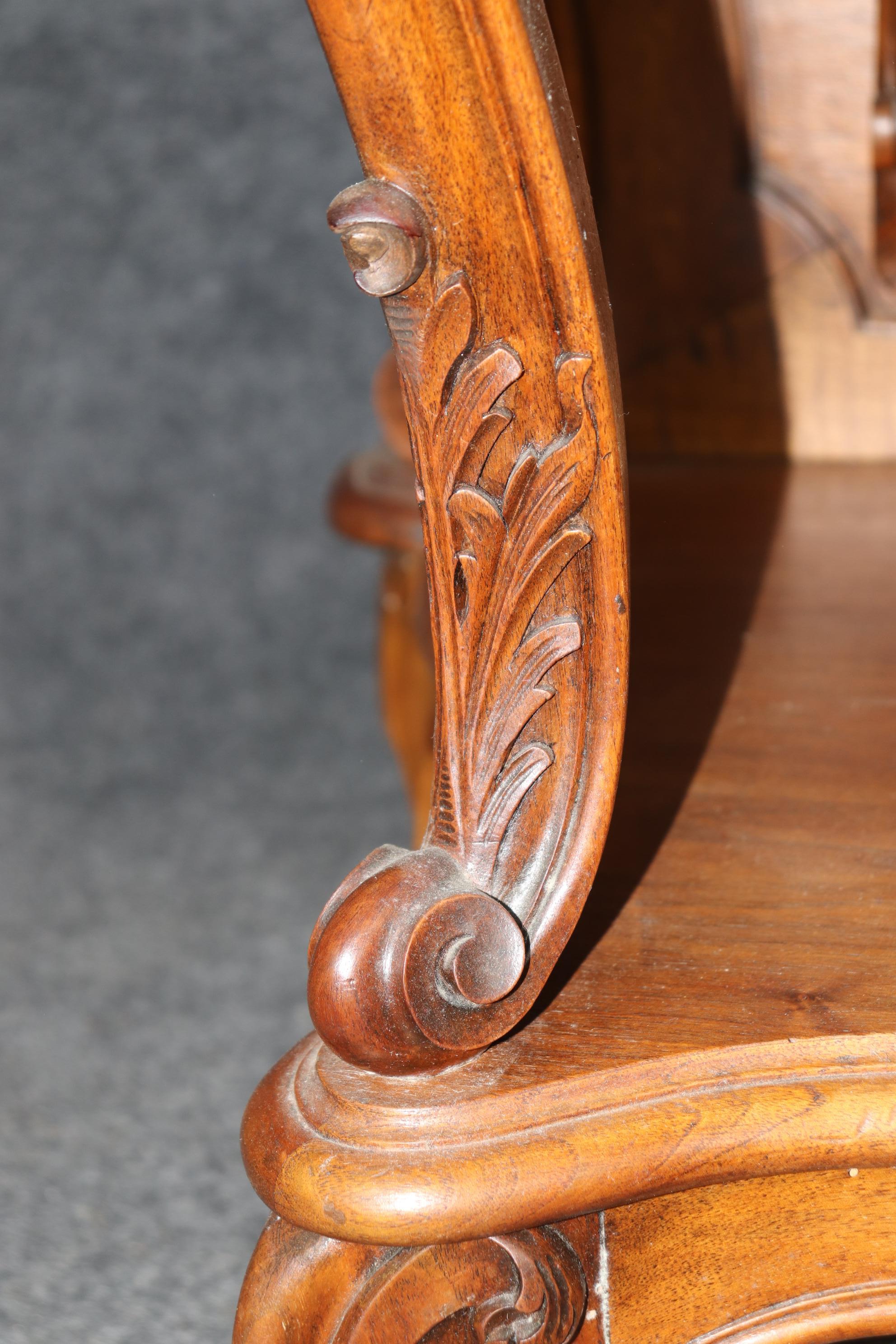 Superb Carved Walnut Marble Top French Two Tier Open Buffet Console Table For Sale 6