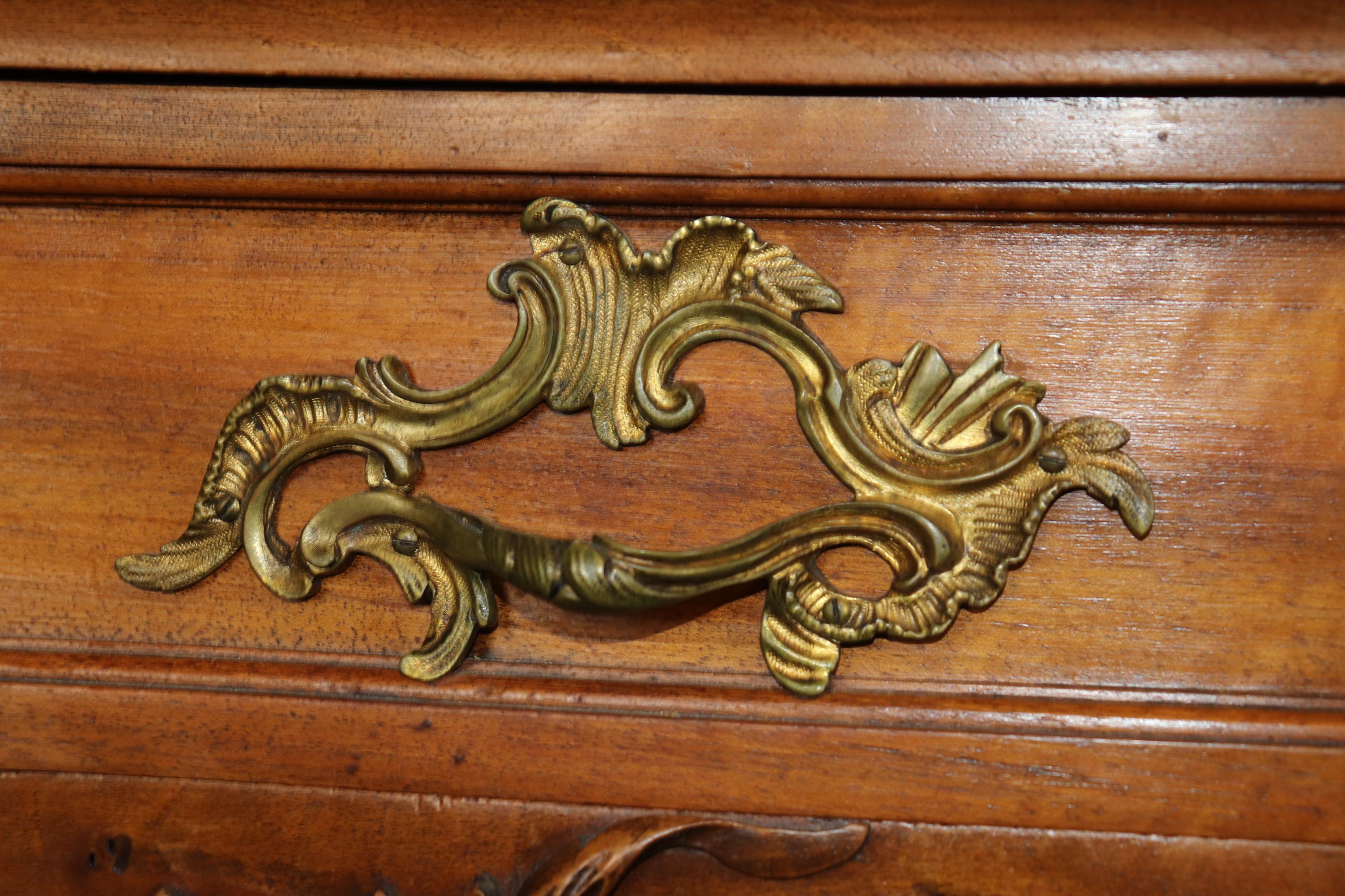 Superb Carved Walnut Marble Top French Two Tier Open Buffet Console Table For Sale 7