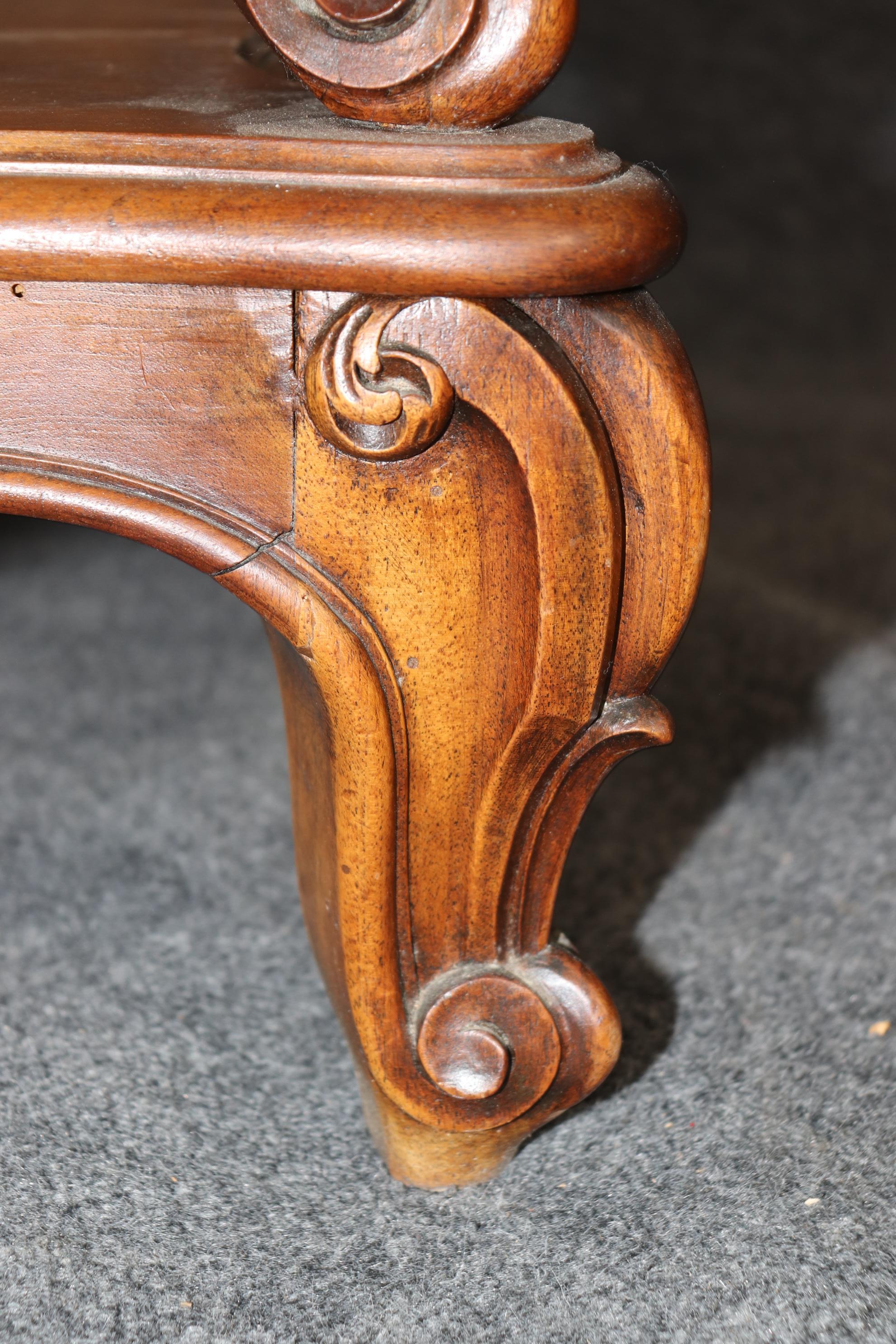 Superb Carved Walnut Marble Top French Two Tier Open Buffet Console Table For Sale 2