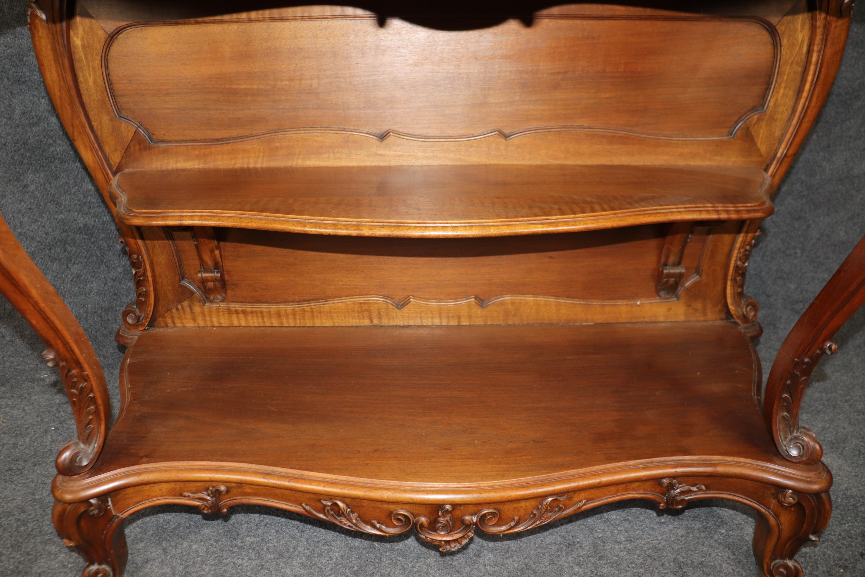 Superb Carved Walnut Marble Top French Two Tier Open Buffet Console Table For Sale 3