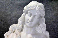 Superb Carved White Cararra Marble Statue of  a Partially Draped Nude Maiden