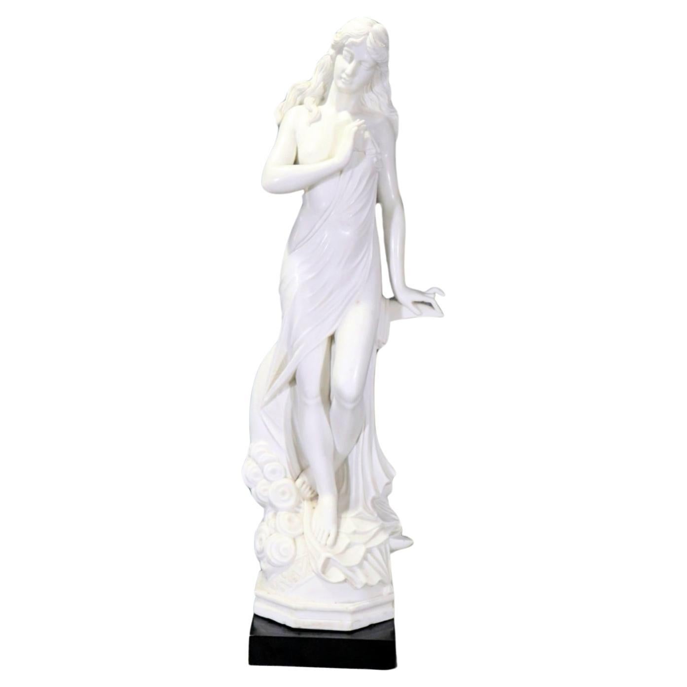 Superb Carved White Cararra Marble Statue of  a Partially Draped Nude Maiden 