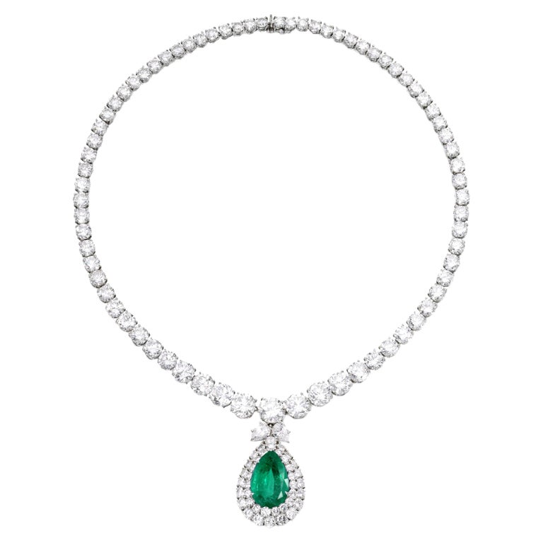 Superb Certified 50 Carat Natural Green Emerald Diamond Gold Necklace ...