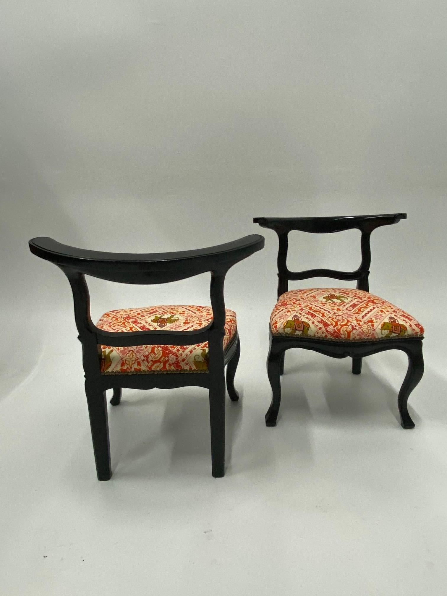 Superb Chic Set of 4 Ebonized Hollywood Regency Slipper Chairs In Good Condition For Sale In Hopewell, NJ