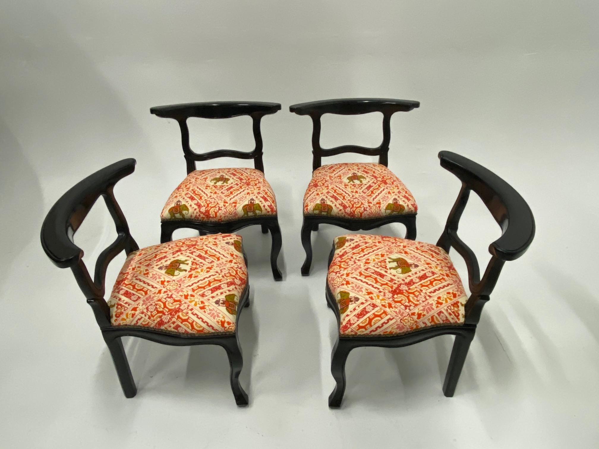 Superb Chic Set of 4 Ebonized Hollywood Regency Slipper Chairs For Sale 1