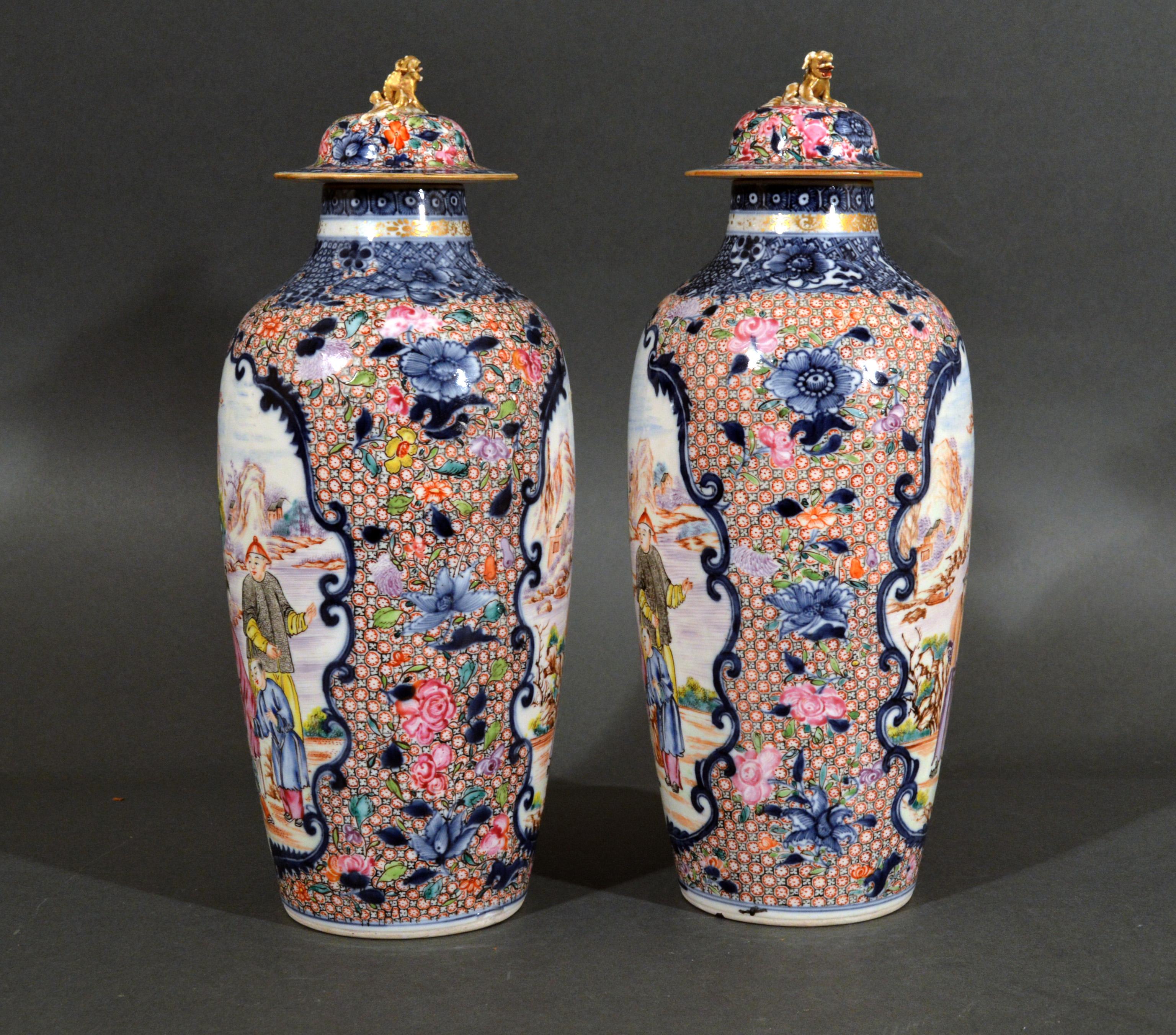 18th Century Superb Chinese Export Porcelain Mandarin Vases & Covers, circa 1780