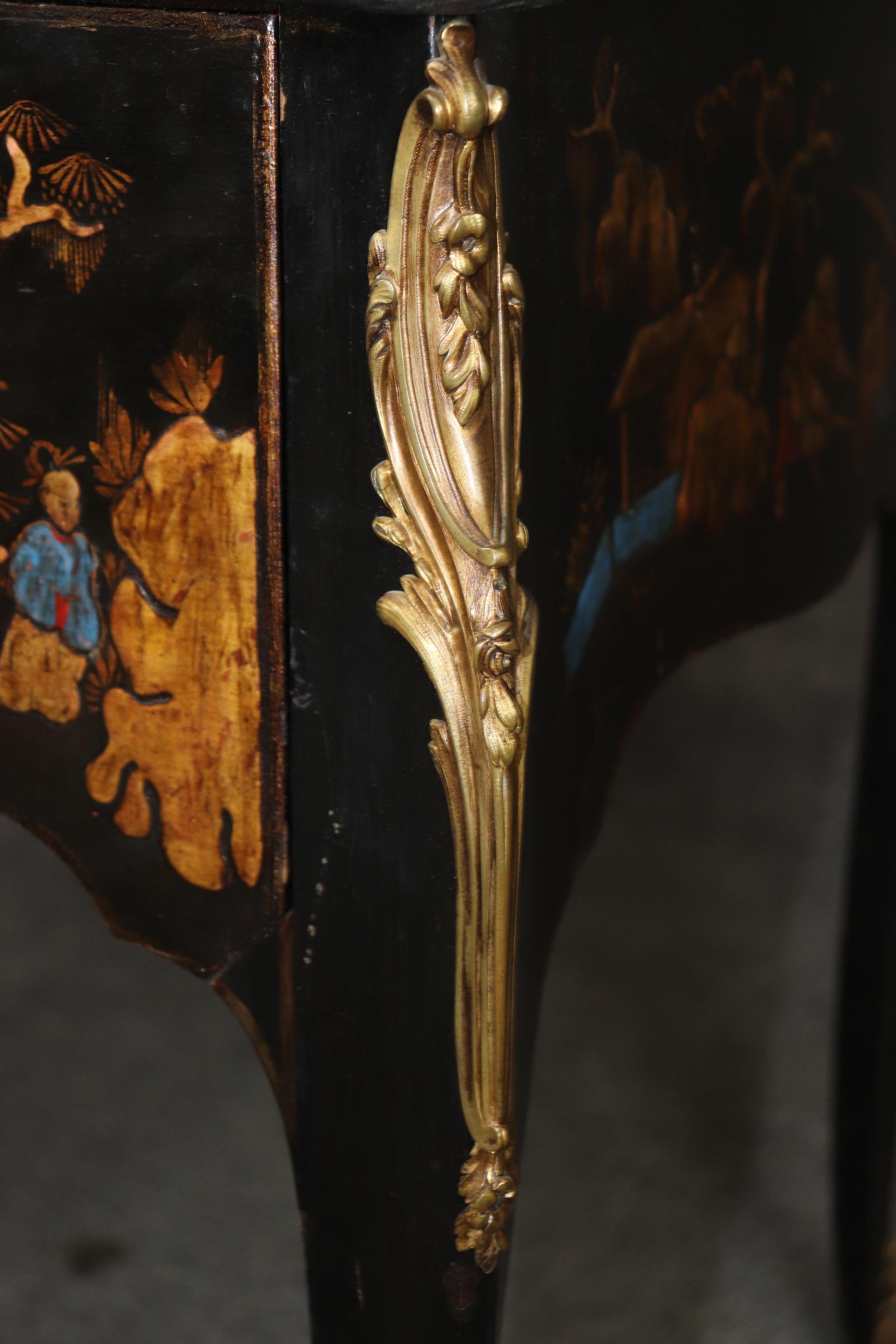 Superba pittura Chinoiserie decorata francese Luigi XV con piano a specchio Bureau Plat Desk in vendita 4