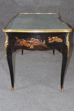 Superb Chinoiserie Paint Decorated French Louis XV Mirrored Top Bureau Plat Desk