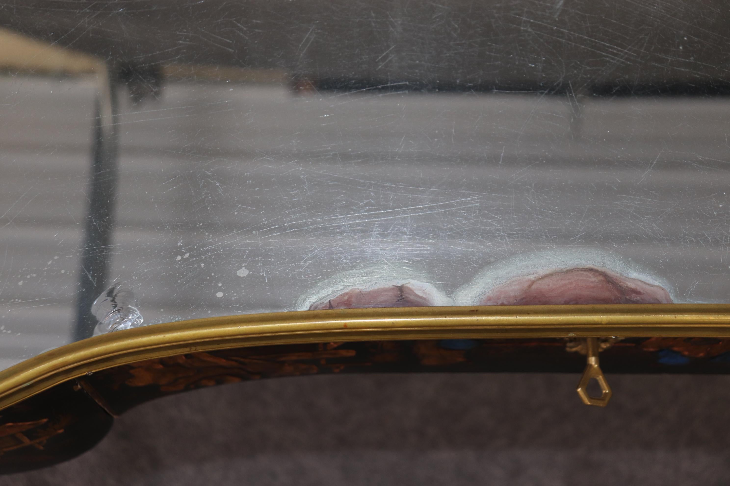Superba pittura Chinoiserie decorata francese Luigi XV con piano a specchio Bureau Plat Desk in vendita 1