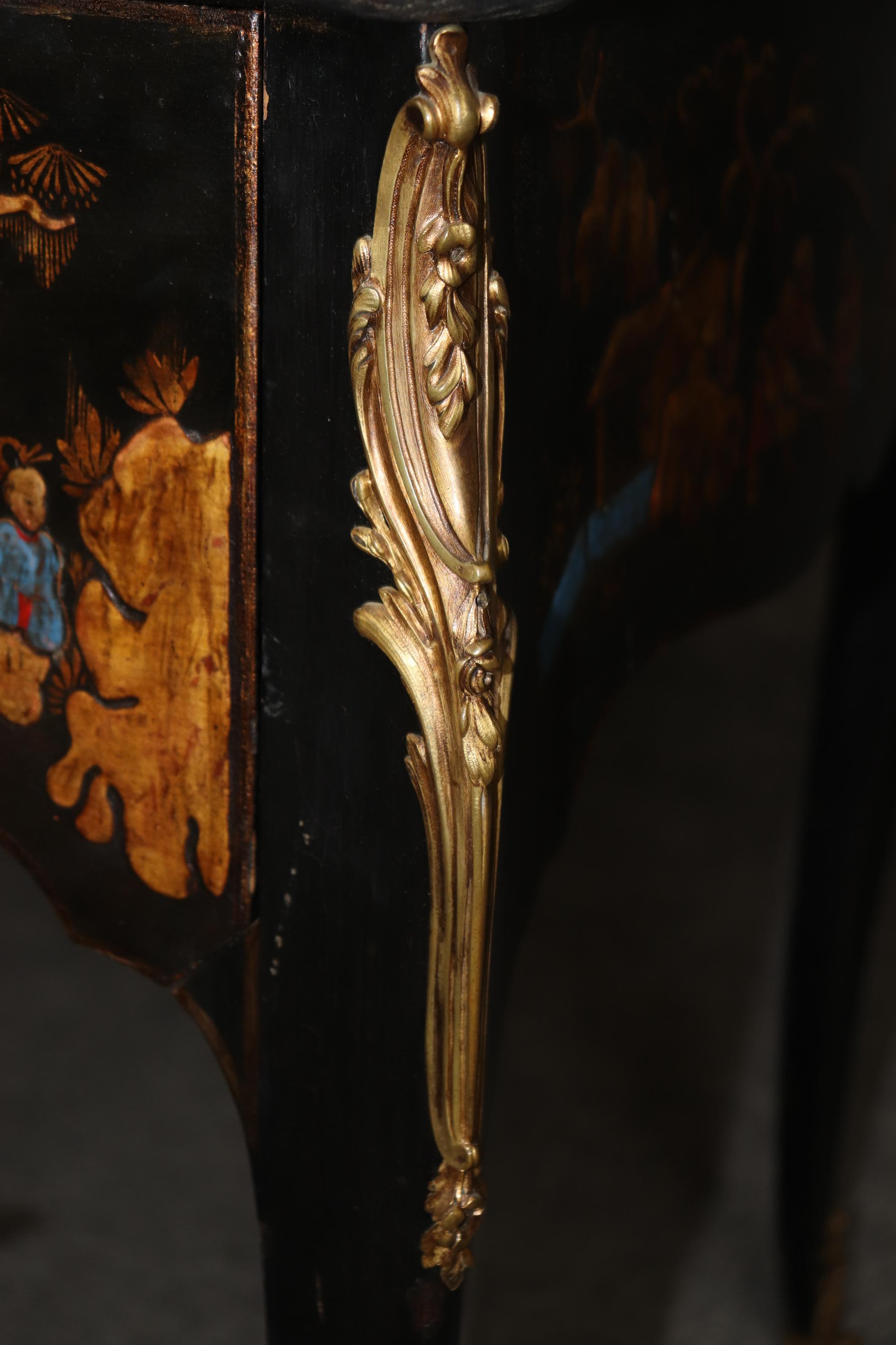 Superba pittura Chinoiserie decorata francese Luigi XV con piano a specchio Bureau Plat Desk in vendita 3