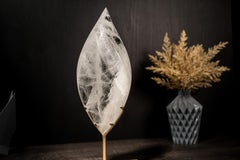 Clear Quartz Flame Sculpture, High-Grade Crystal on Metal Stand