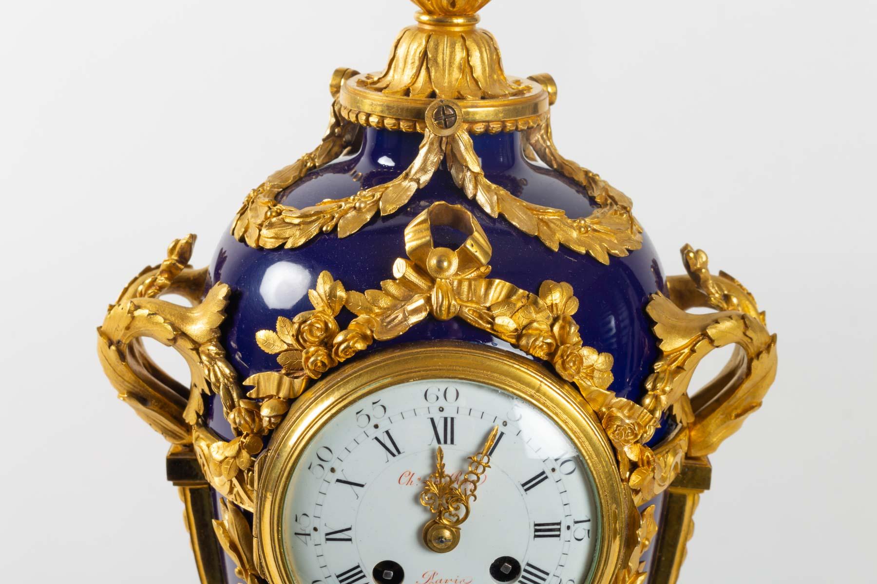 European Superb Clock, Giltbronze and Blue Enamel by Beurdeley, Paris, France, circa 1850 For Sale