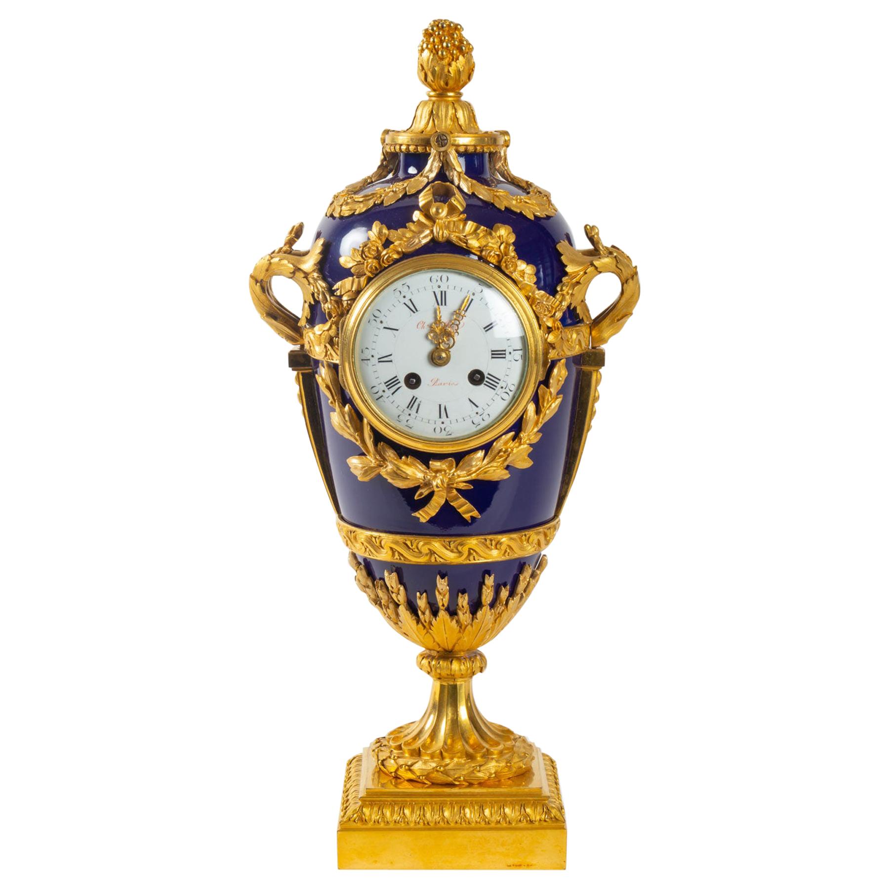 Superb Clock, Giltbronze and Blue Enamel by Beurdeley, Paris, France, circa 1850 For Sale