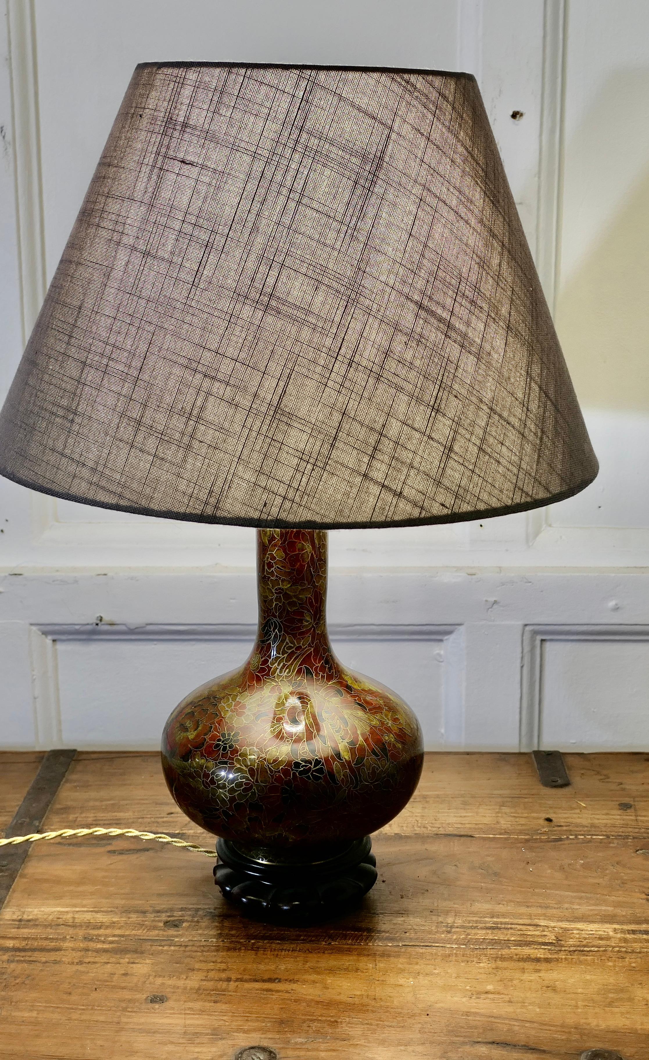 Chinoiserie Superb Cloisonné Baluster Urn Table Lamp For Sale