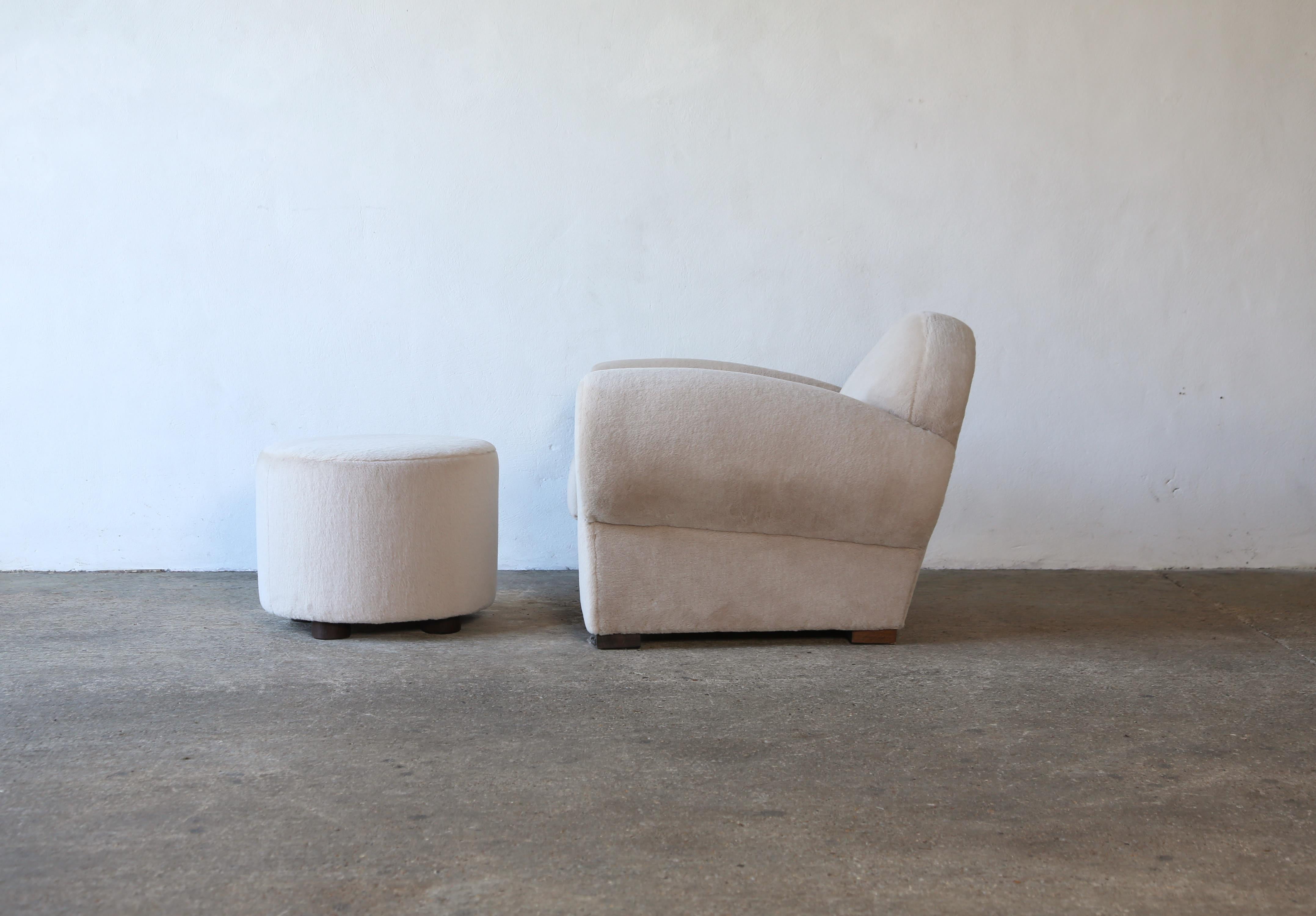 Sedia Club e ottomana superba, rivestita in pura alpaca In condizioni buone in vendita a LEWES, GB