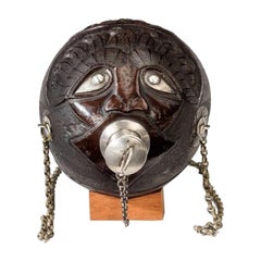 Superb Coconut Shell “Bugbear” Powder Flask with Silver Mounts