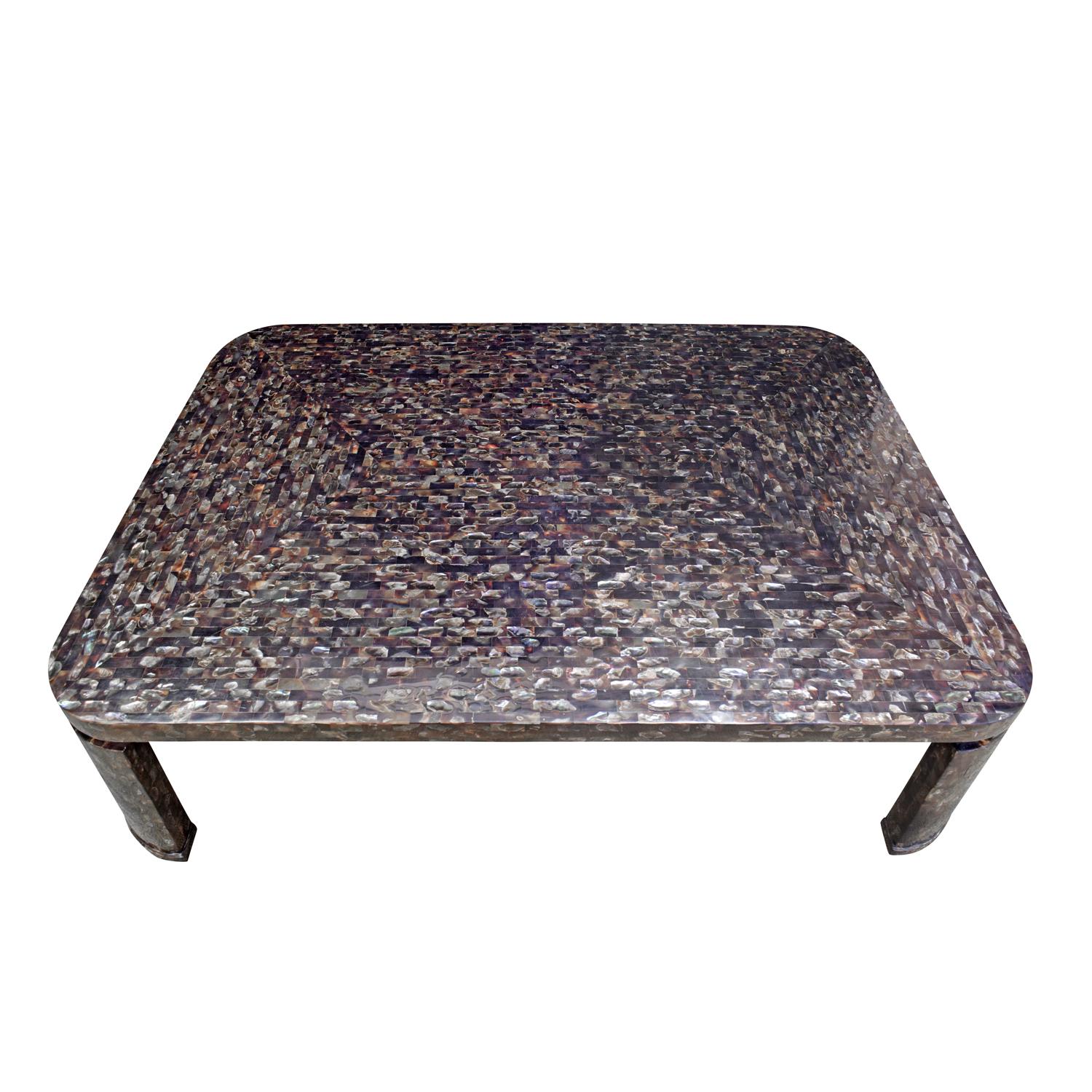 Modern Superb Coffee Table in Tessellated Abalone Shells 1980s 'Signed'