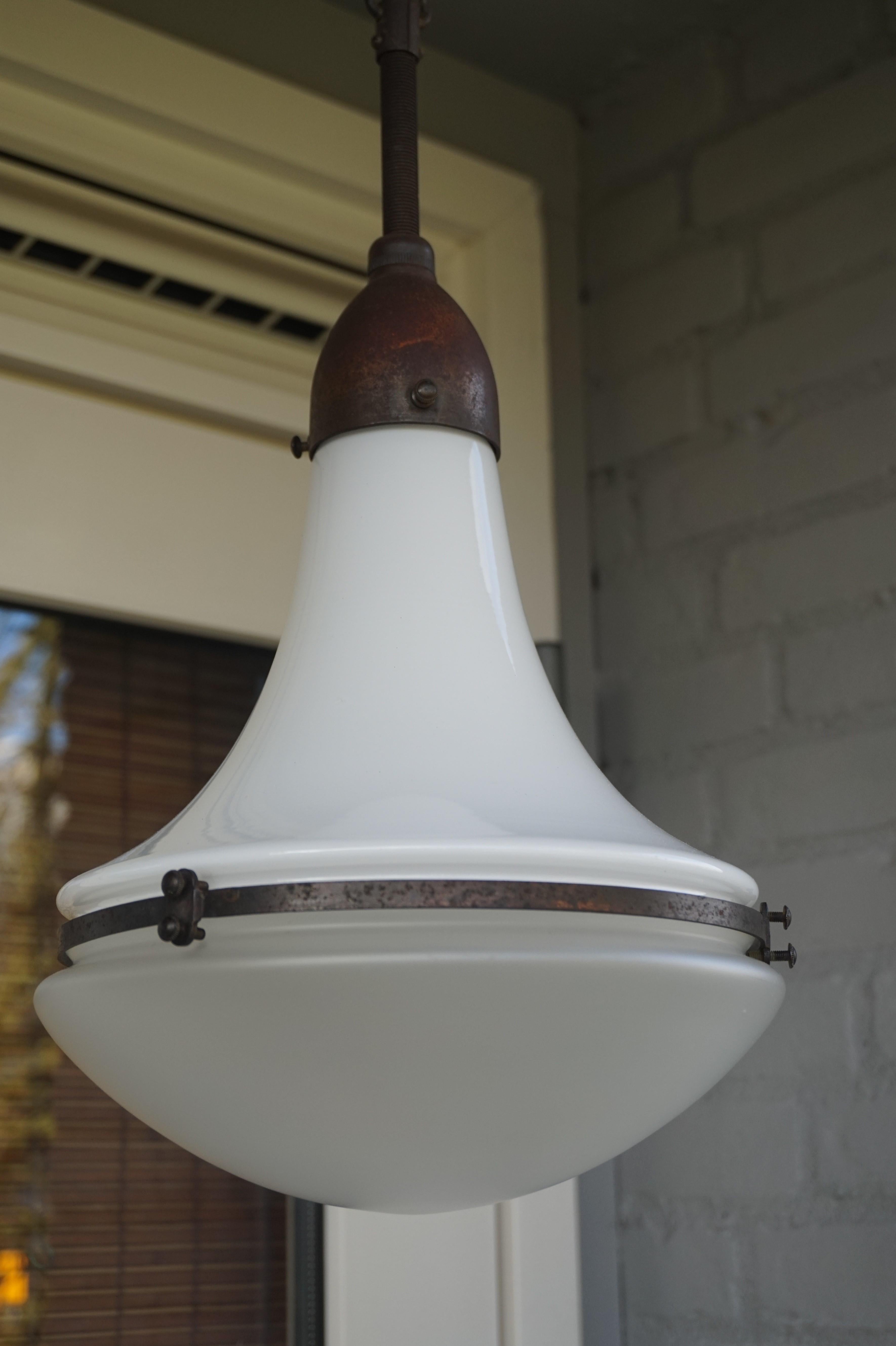 Hand-Crafted Superb Condition Industrial Arts & Crafts Pendant Light by Peter Behrens, 1920