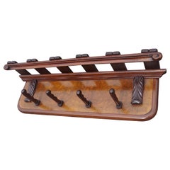 Superb Condition, Nutwood, Oak and Burl Nutwood Art Deco Wall Coat Rack