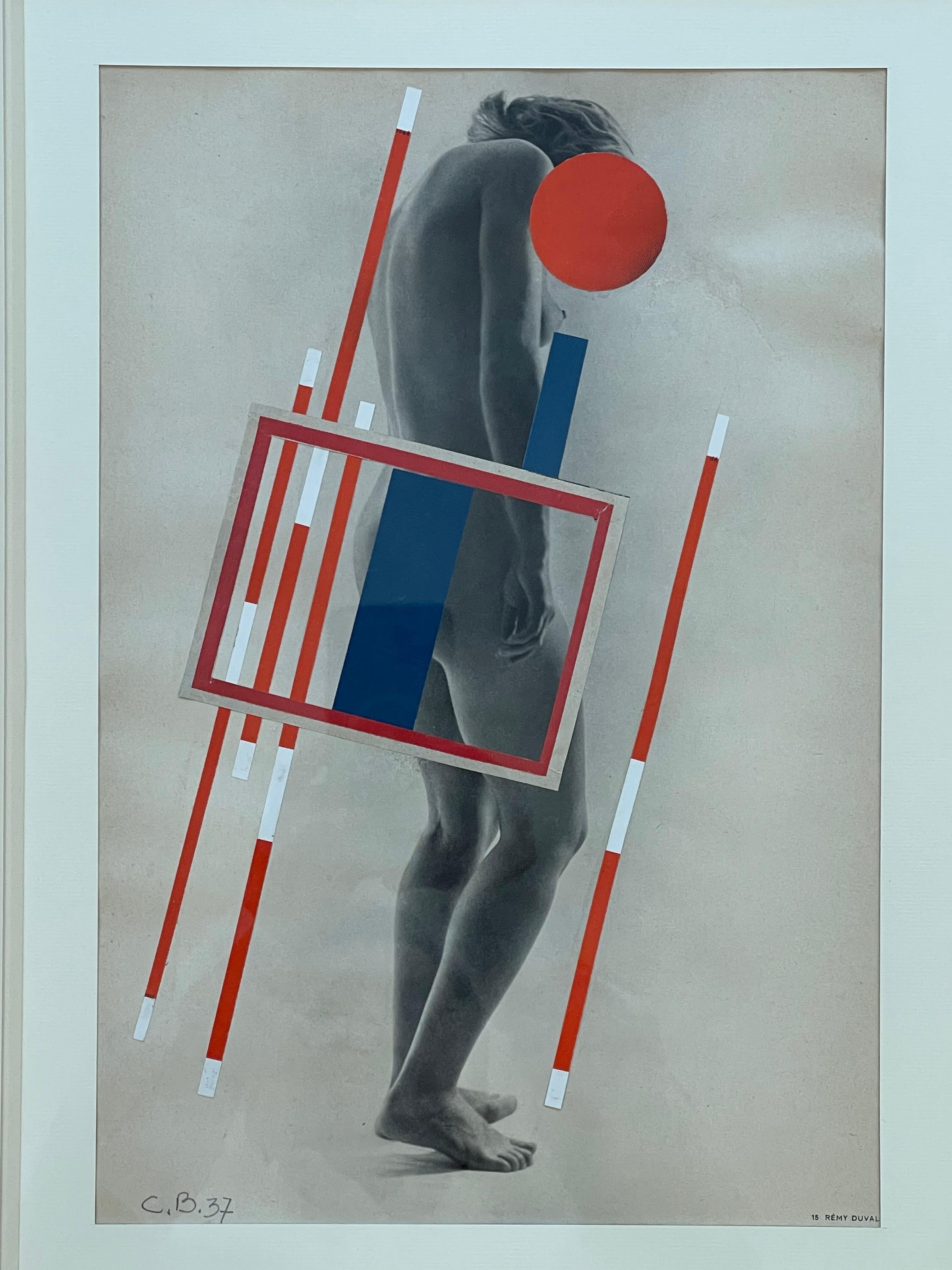 Mid-Century Modern Superb Constructivist Collage on a Nude Photo by Camille Bryen, France, 1937 For Sale