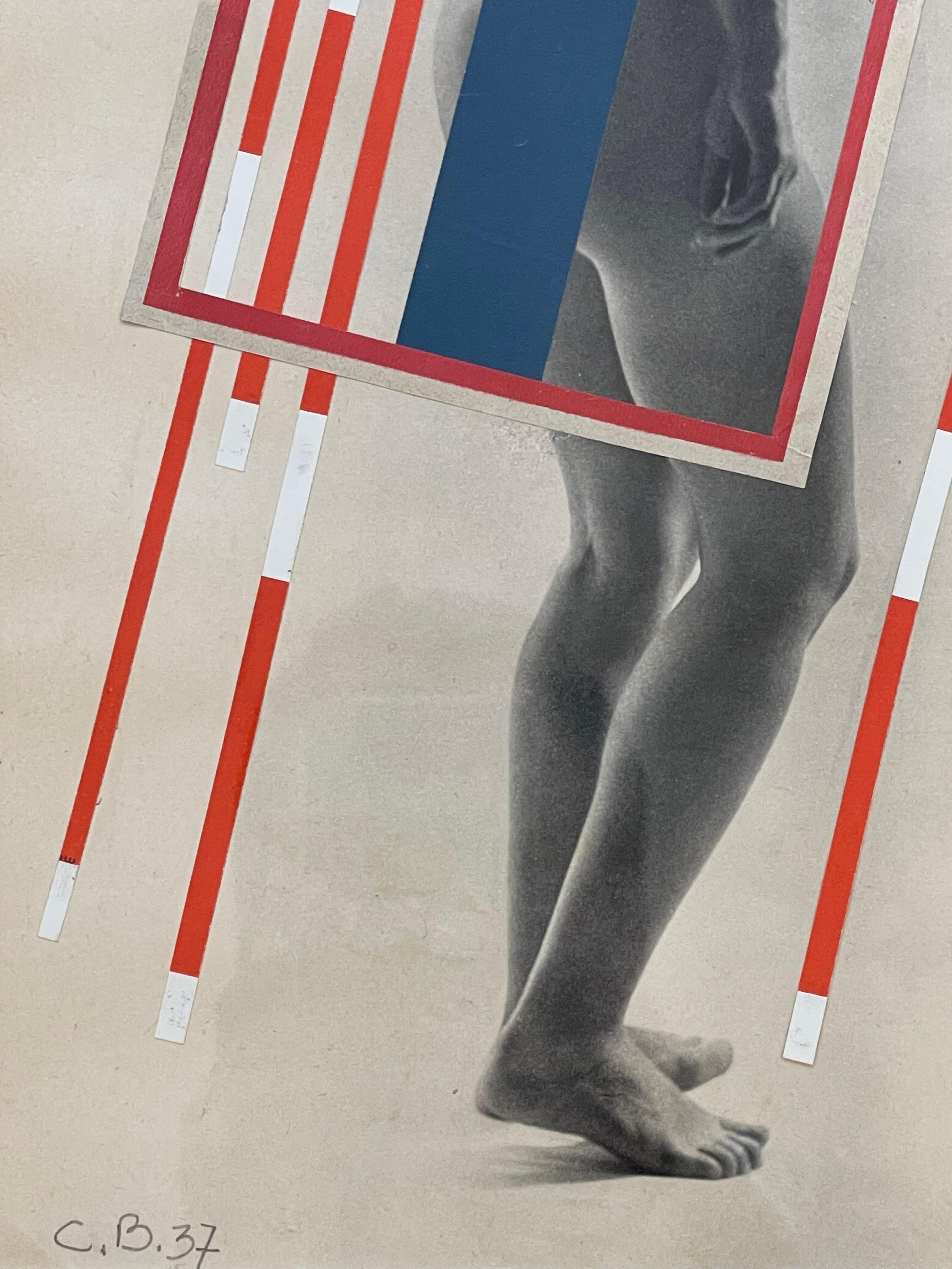French Superb Constructivist Collage on a Nude Photo by Camille Bryen, France, 1937 For Sale