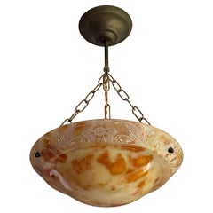 Superb Creation of Mother Nature Mint Alabaster Pendant w. Brass Chain & Canopy