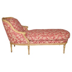 Superb Creme Crackel Painted French Louis XVI Style Chaise Lounge Circa 1990