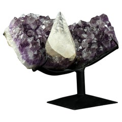 Superb Crystal Calcite on Amethyst Specimen from Uruguay, Intact, Large Cabinet