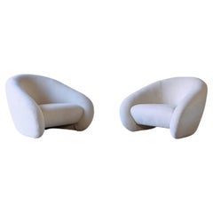 Superb Curved Lounge Chairs, Newly Upholstered in Alpaca, Italy
