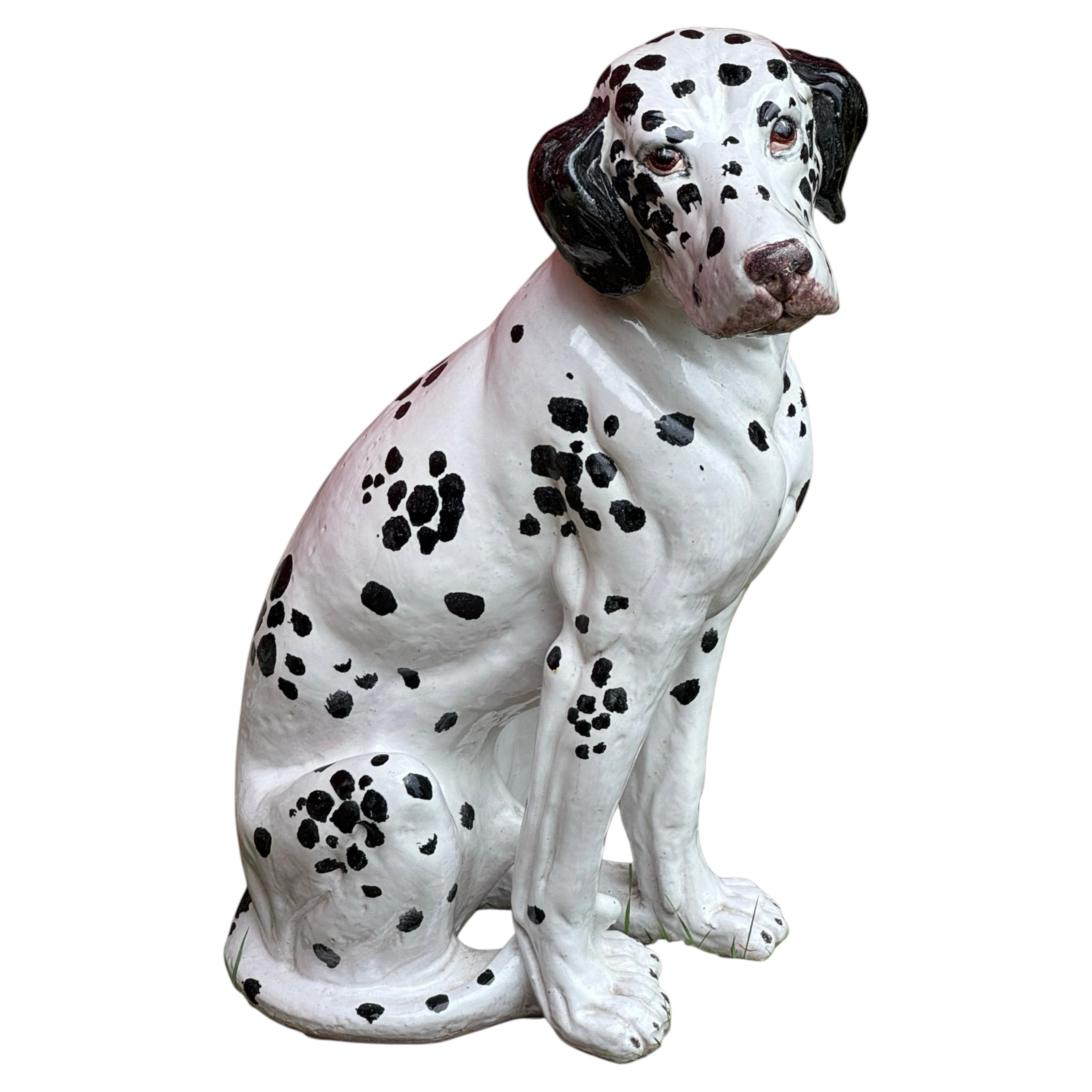 Superbe figurine vintage en terre cuite représentant un chiot dalmatien, Italie, années 1960