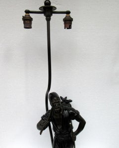 Antique Italian French Marble Bronze Robed Bearded Male Figure Table Lamp 19 Cen