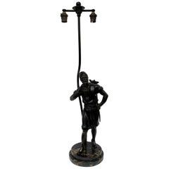 Antique Italian French Marble Bronze Robed Bearded Male Figure Table Lamp 19 Cen
