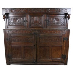 Antique Superb Initialled and Dated Charles II Oak Press Court Cupboard - Dated 1685