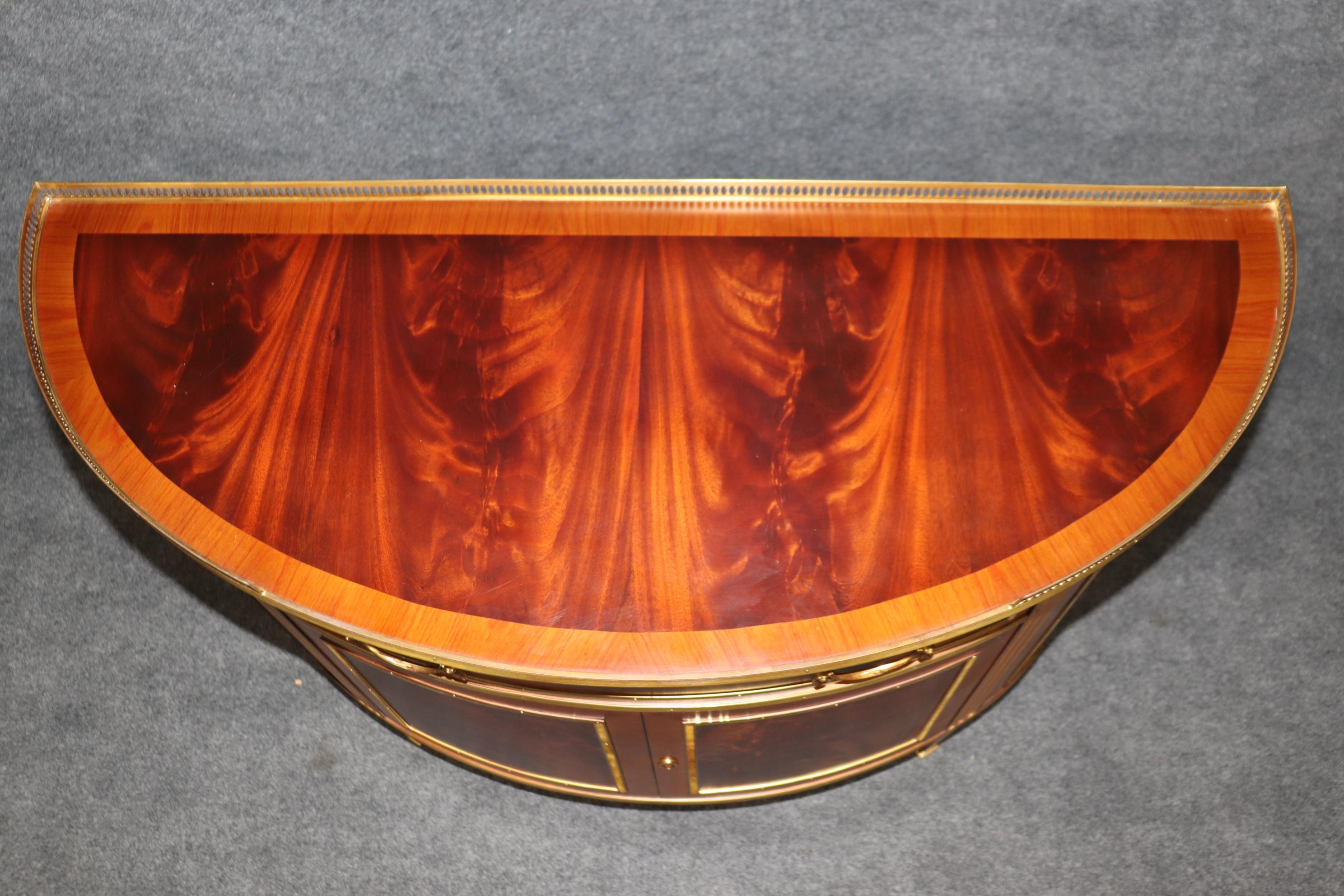 Superb Decorative Crafts Italian-made Flame Mahogany Directoire Demilune Commode In Good Condition In Swedesboro, NJ