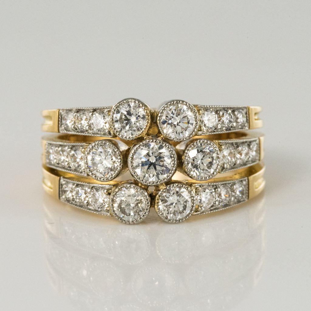 Modern Diamond Gold 3-Band Ring In New Condition For Sale In Poitiers, FR