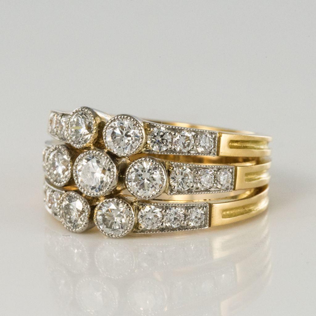 Moderner Diamant-Goldring mit 3 Bndern (Brillantschliff) im Angebot