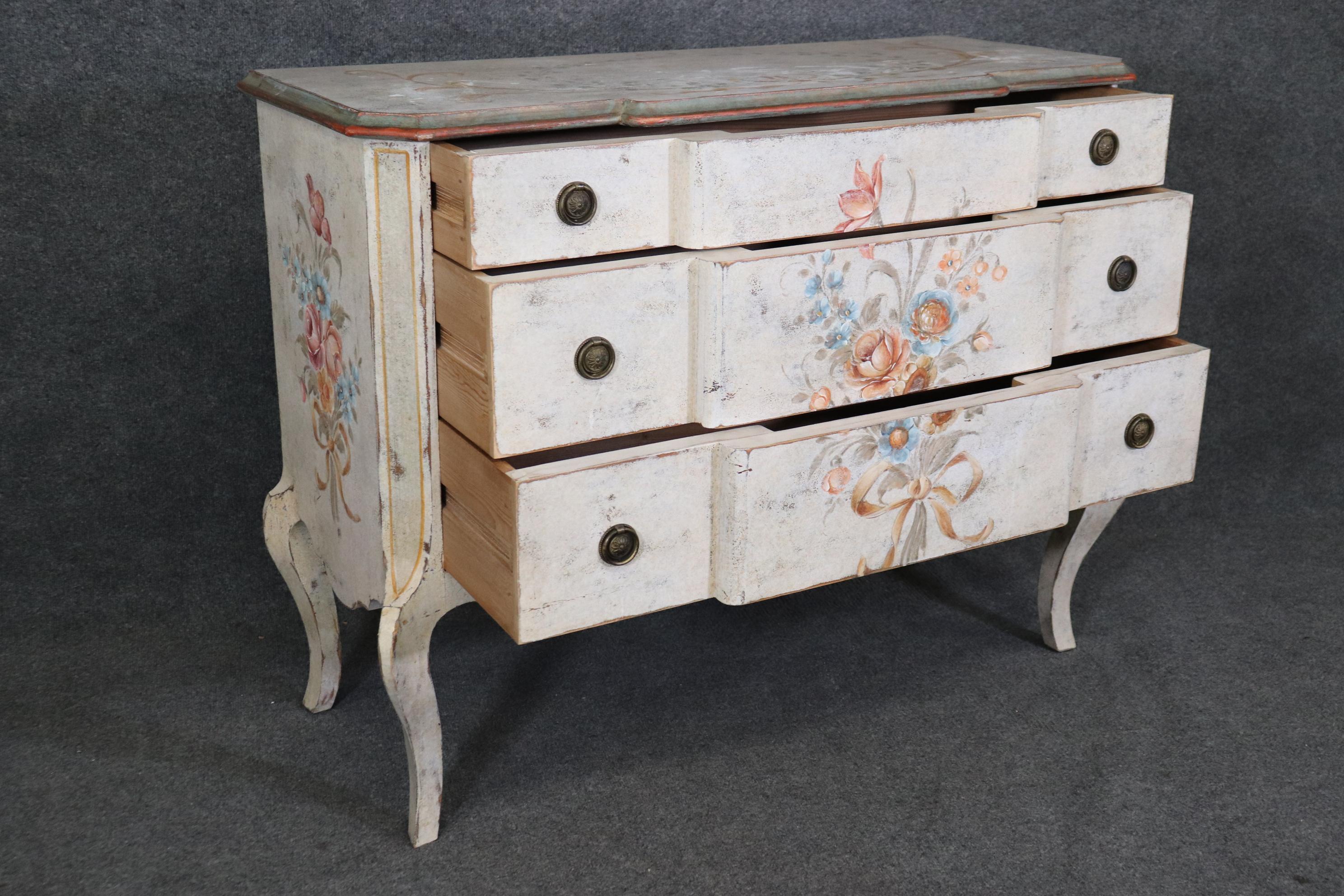 Early 20th Century Superb Distressed Paint Decorated Louis XV Italian-Made Antique Commode For Sale