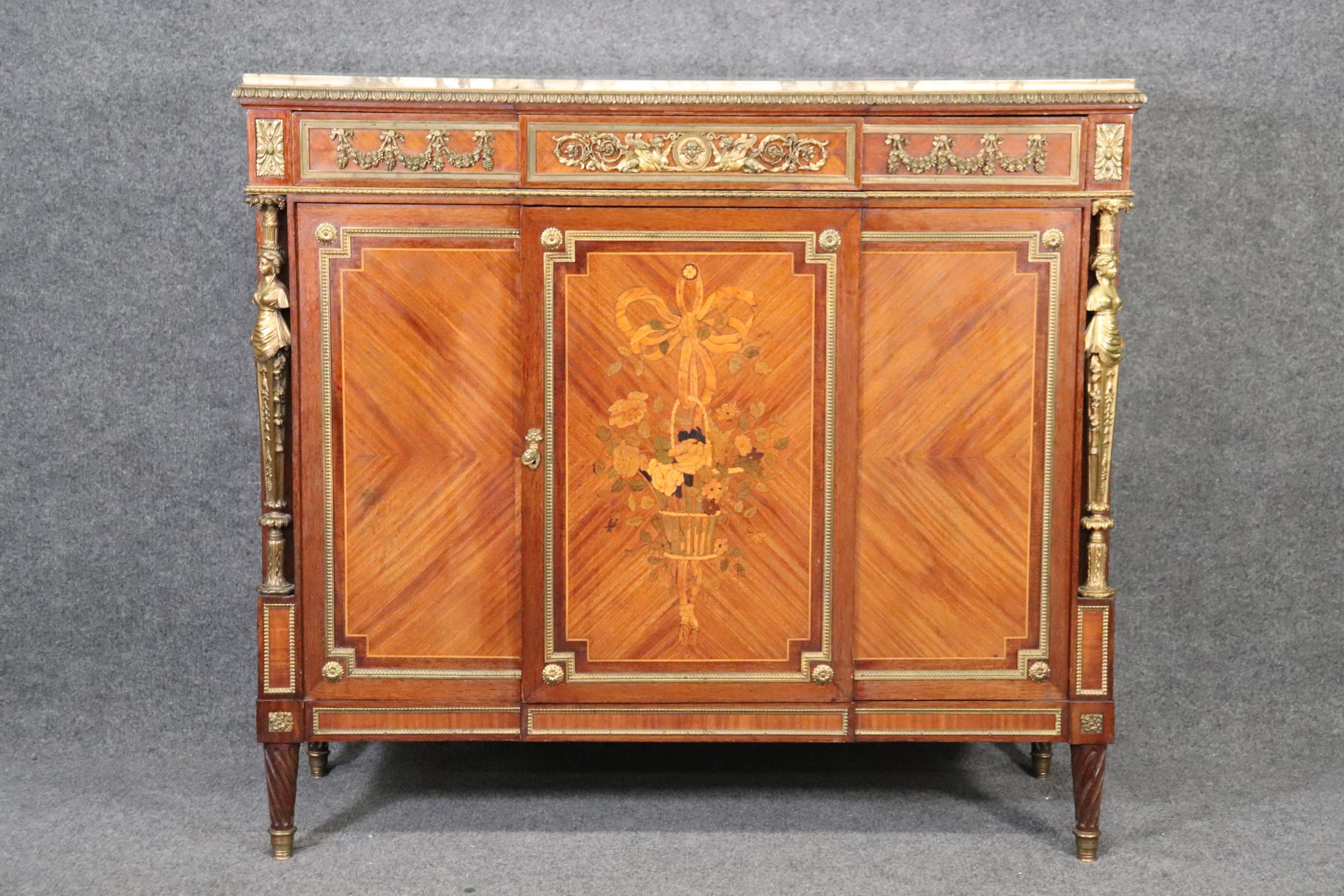 French Superb Dor'e Bronze Mounted Figural Sideboard Attributed to Francois Linke For Sale