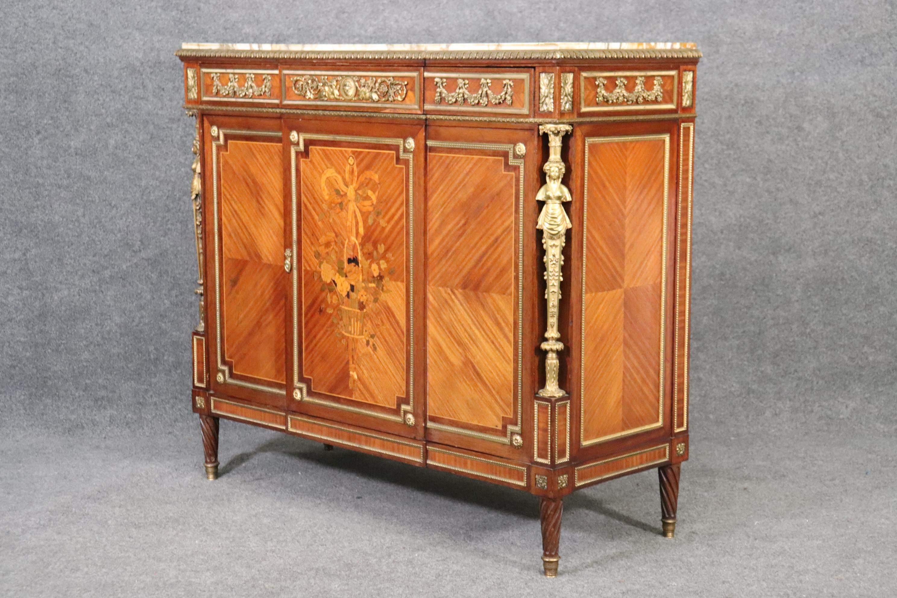 Superb Dor'e Bronze Mounted Figural Sideboard Attributed to Francois Linke In Good Condition For Sale In Swedesboro, NJ