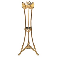 Superb Dore' Bronze Rams Head Verdi Marble Top and Bottom Two Tier Pedestal