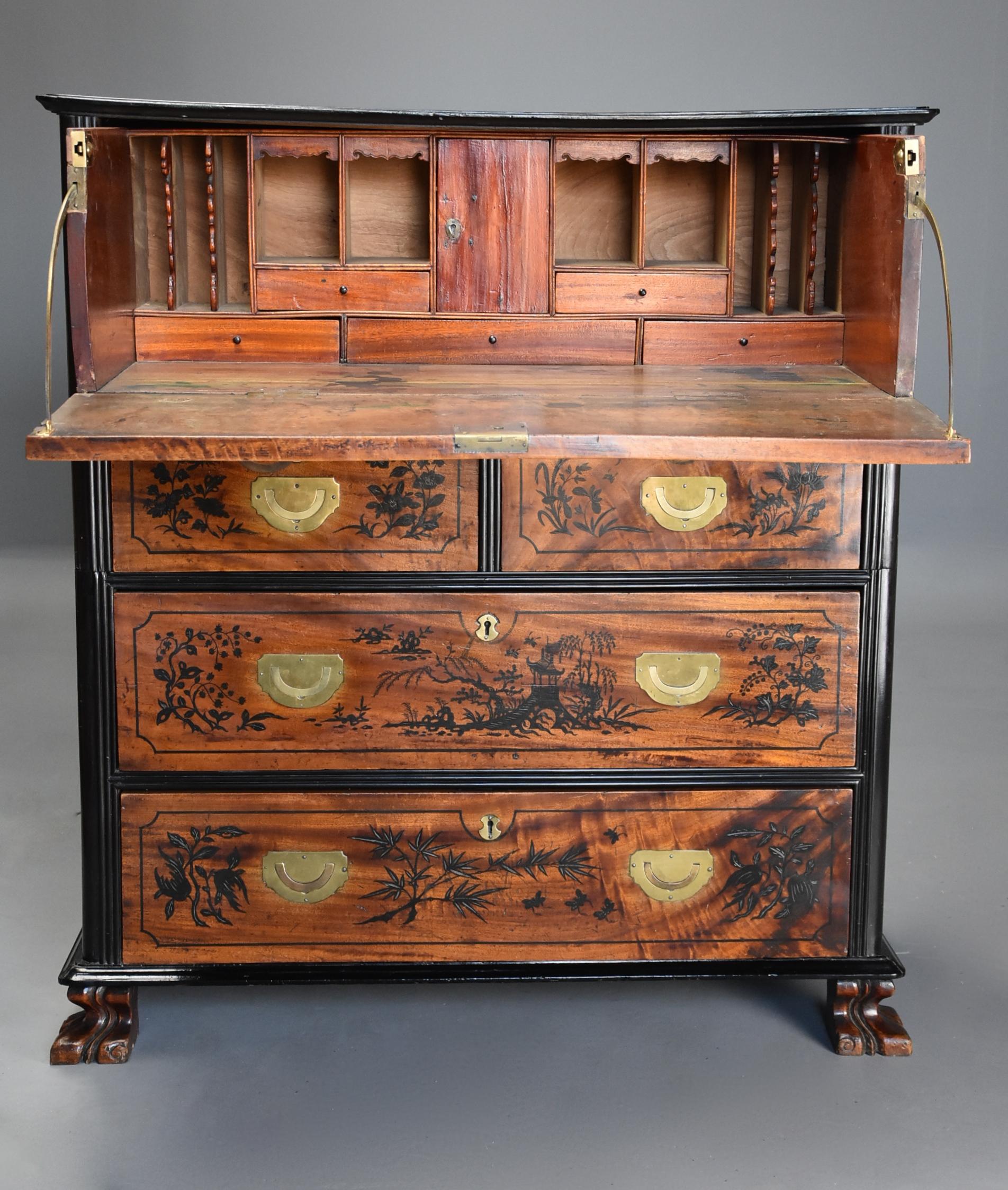 Superb Early 19th Century Anglo Chinese Camphor Wood Campaign Secretaire Chest For Sale 1