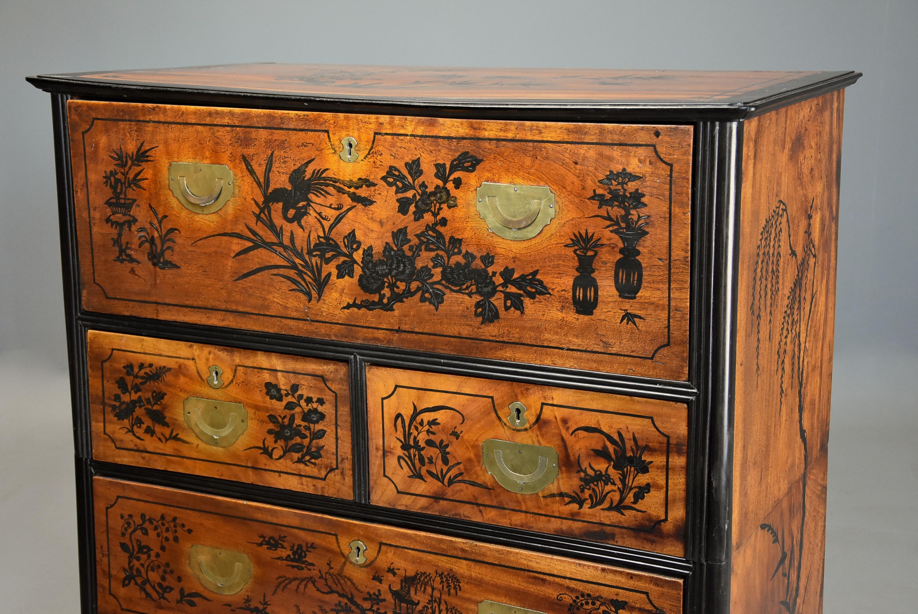 Superb Early 19th Century Anglo Chinese Camphor Wood Campaign Secretaire Chest For Sale 3