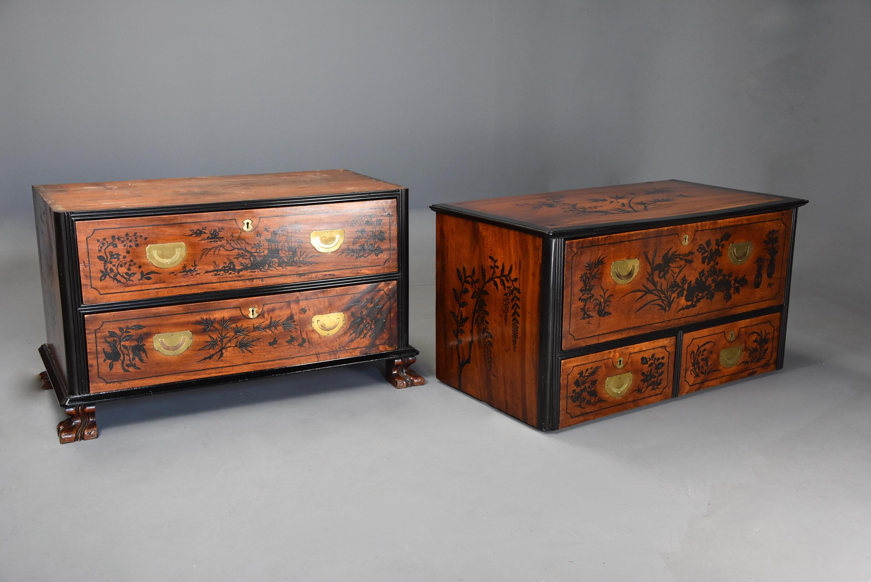 Superb Early 19th Century Anglo Chinese Camphor Wood Campaign Secretaire Chest For Sale 4