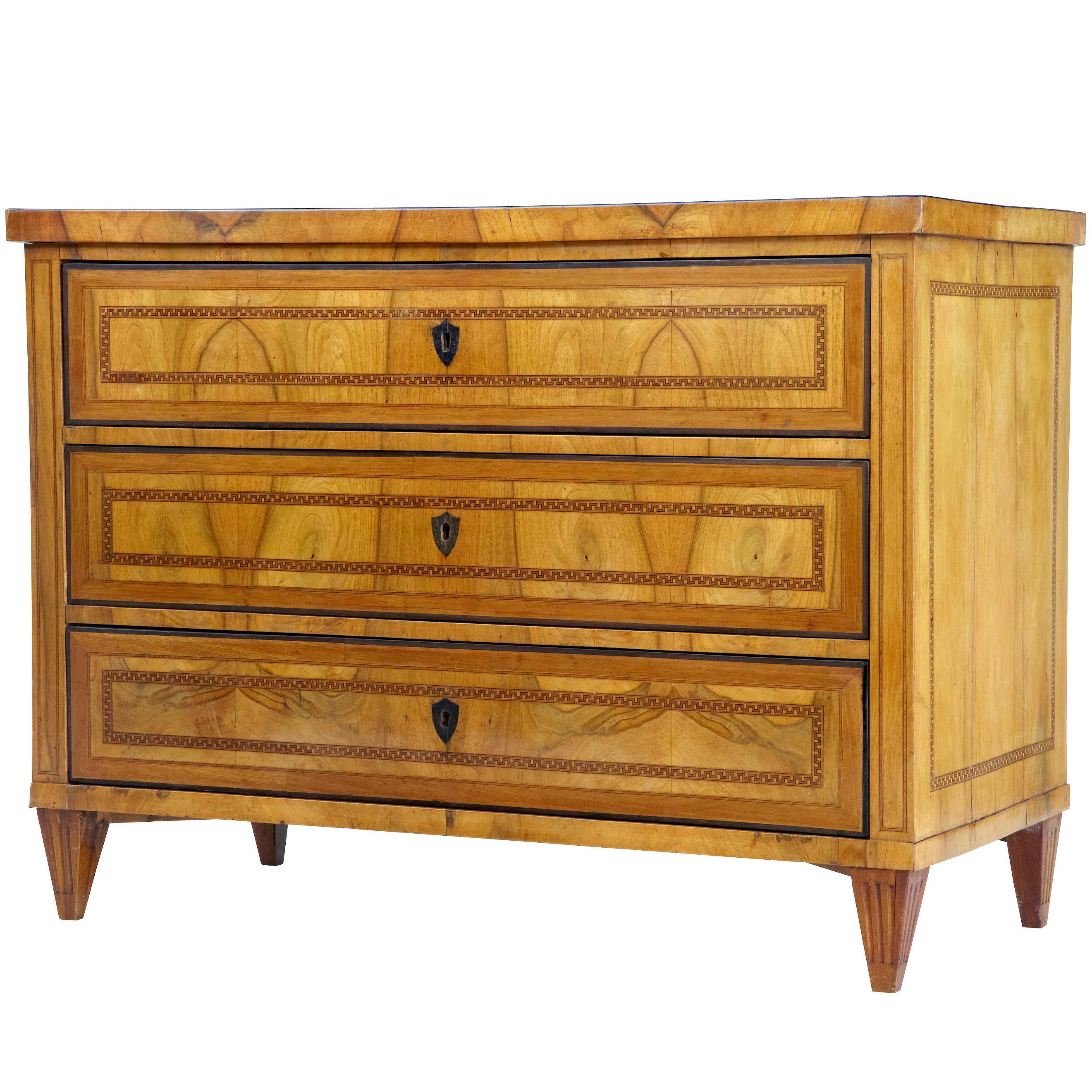 Superb Early 19th Century Continental Inlaid Walnut Commode Chest of Drawers
