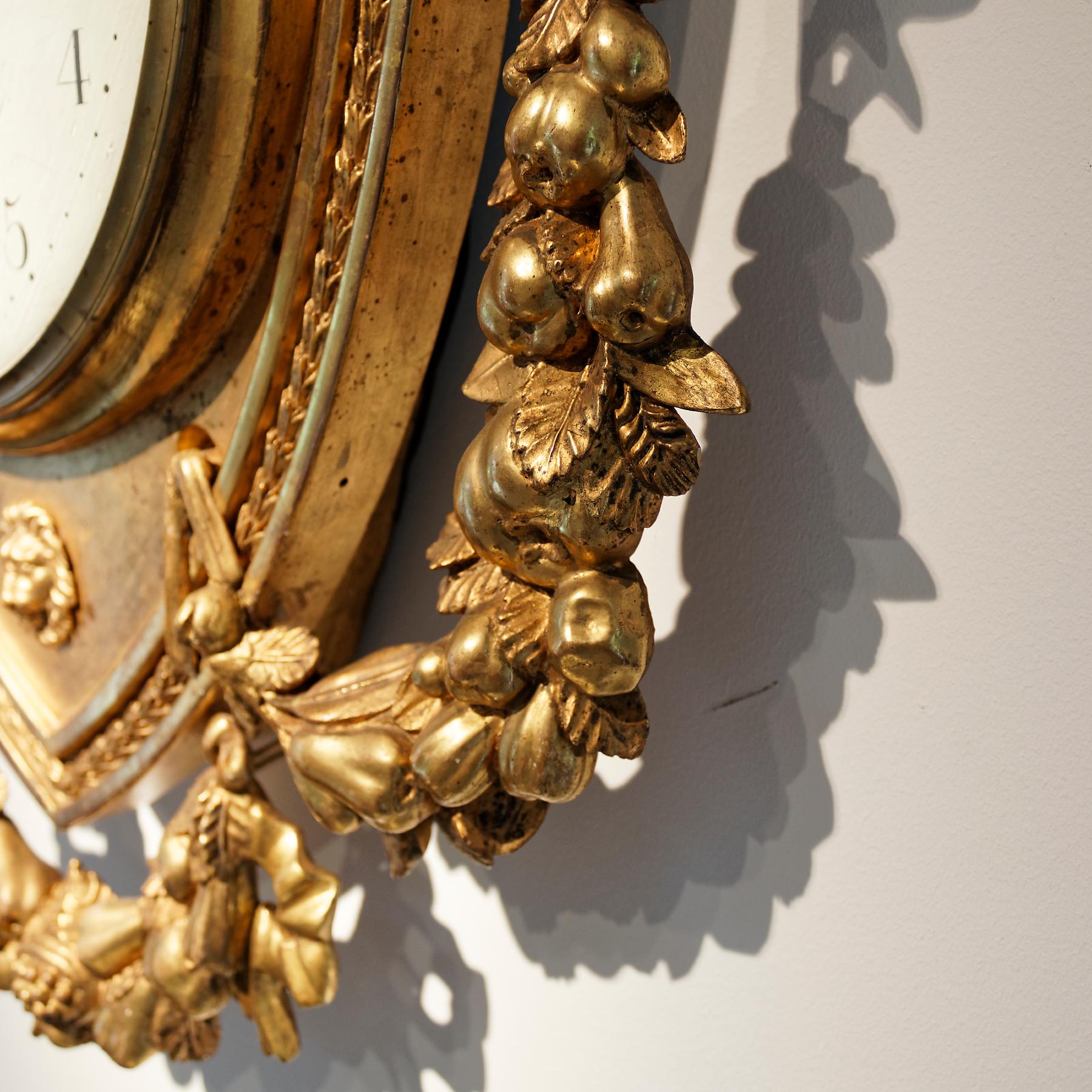 Superb Early 19th Century Swedish Empire Giltwood Wall Clock Signed Cedergren In Good Condition In Worpswede / Bremen, DE