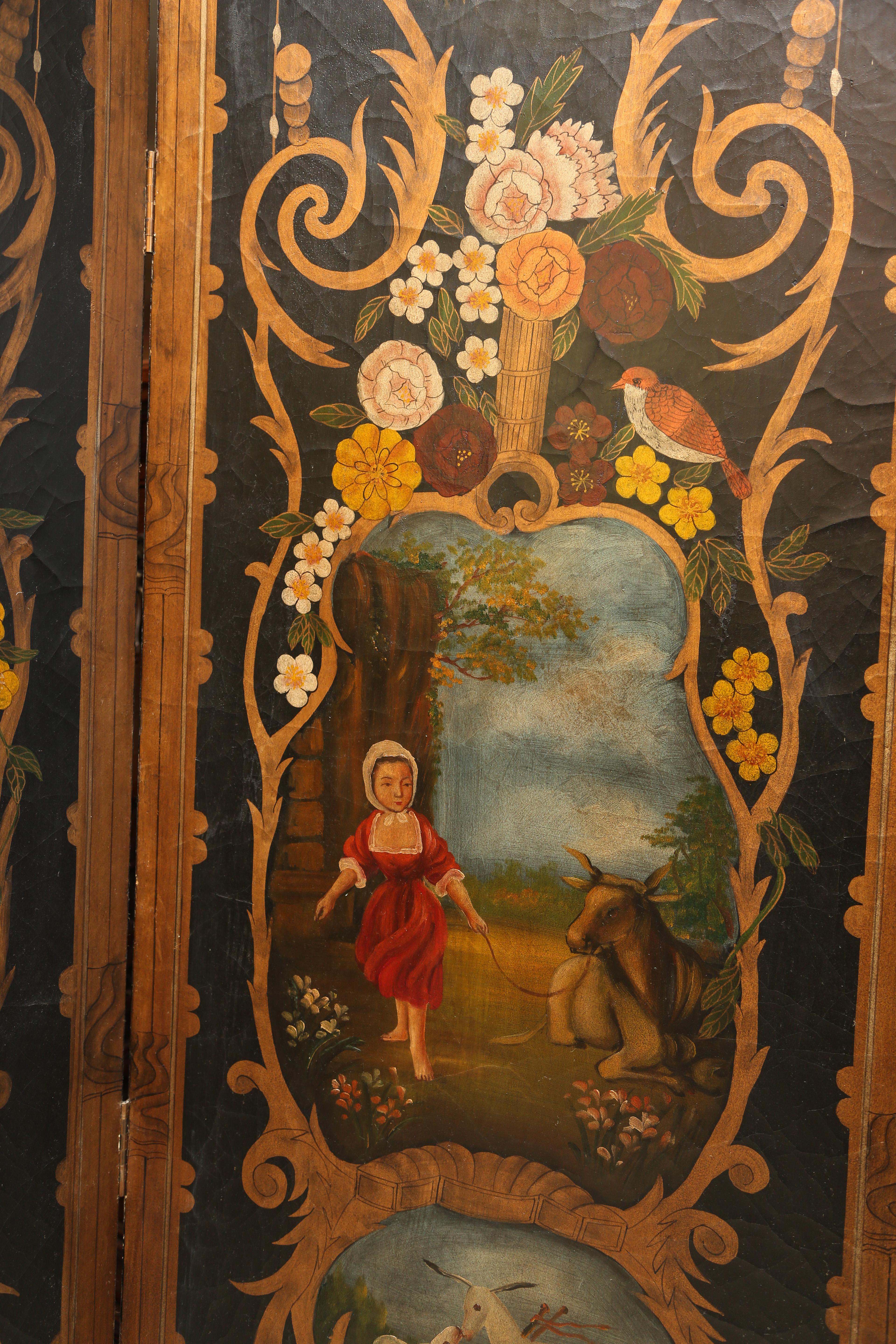 Superb Large 20th Century European Hand Painted Four-Fold Screen 2