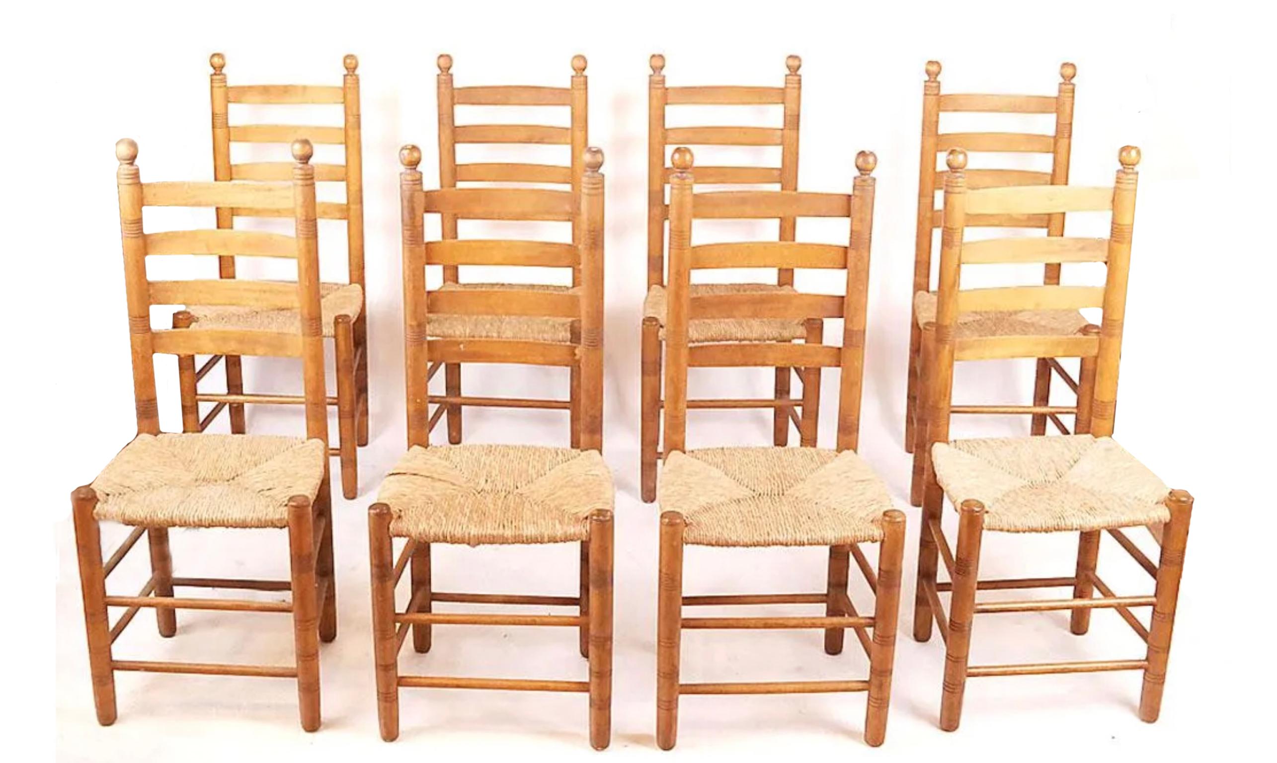 Superb Early American Shaker Style High Back Chairs Set of 8 In Good Condition In BROOKLYN, NY